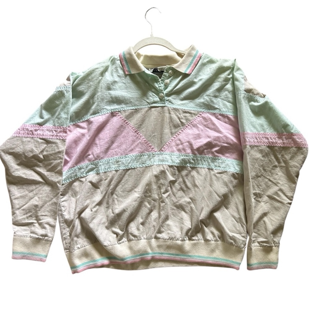 Vintage 80s Pastel Long Sleeve Polo